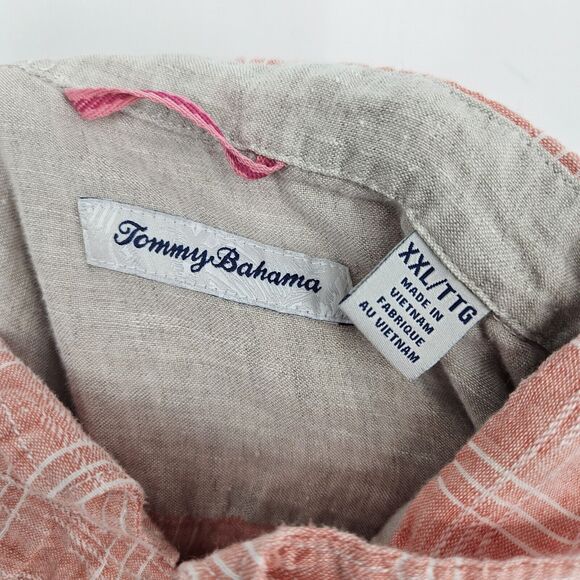 Tommy Bahama Shirt Mens XXL Linen Long Sleeve Pink Salmon Check Button Up Casual - Picture 10 of 11